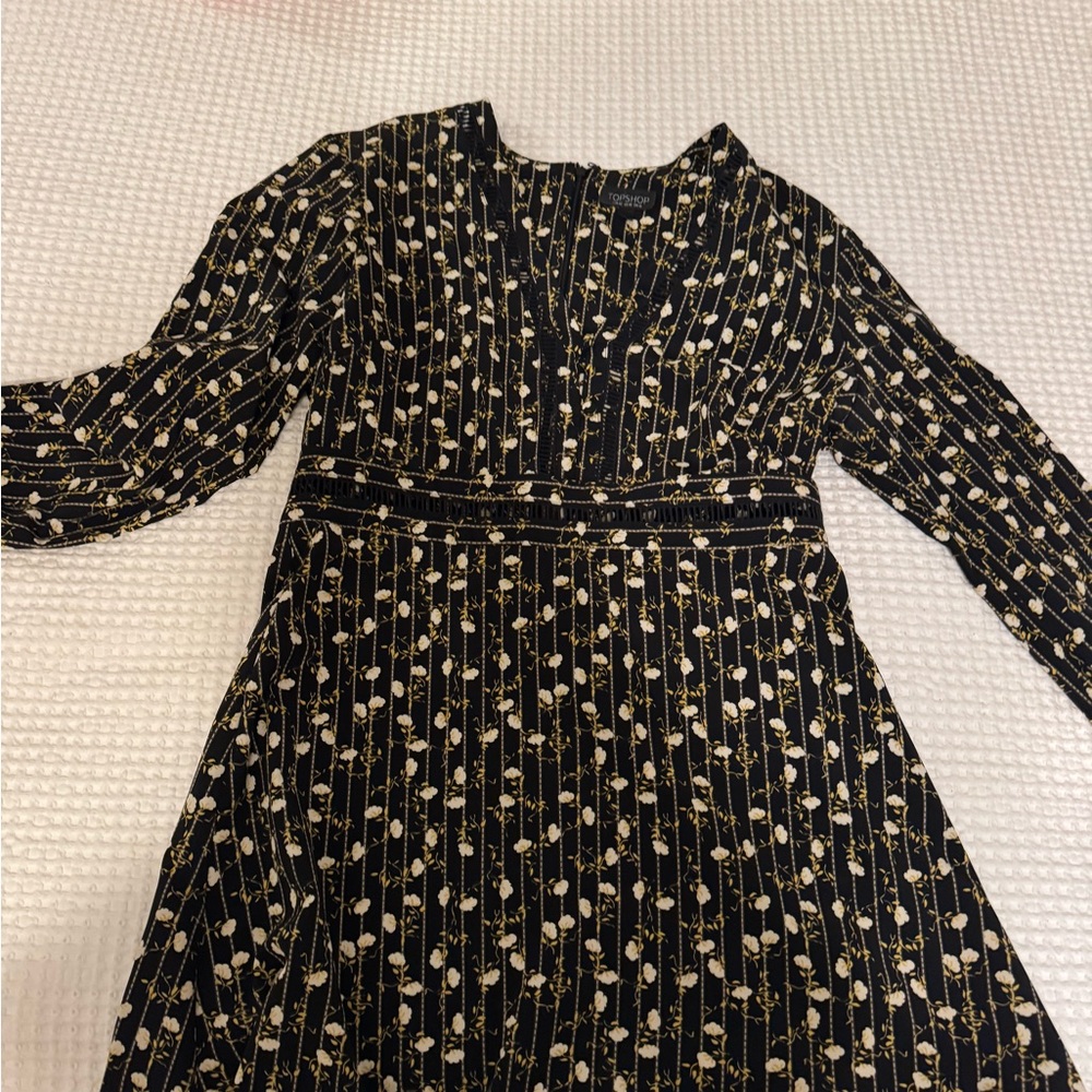 Topshop Black Dress with White Floral Design